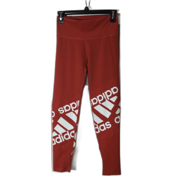 Adidas Leggings Pants Women’s Size Medium Color Red/White Graphic 3 Stripe - Picture 1 of 10